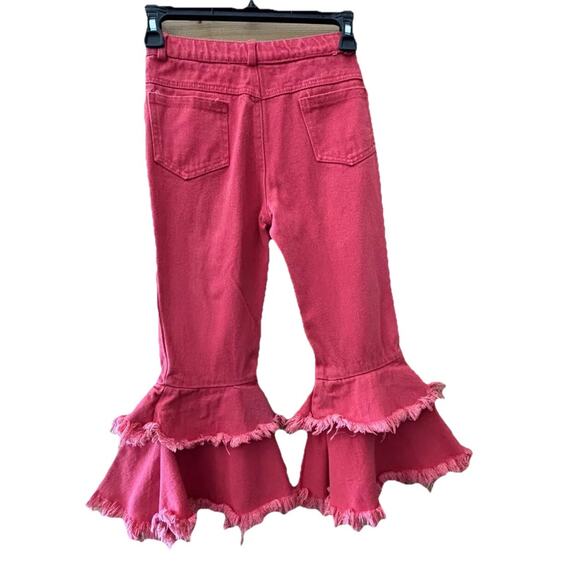 Girl Jeans Coral/Orange Distressed Christmas Tree Layered Bottom Size In Descrip - Picture 2 of 7